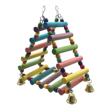 Load image into Gallery viewer, Parrot Hanging Wooden Rainbow Climbing Ladder Toy With Bells, Bird Cage Accessories

