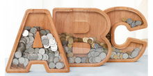 Load image into Gallery viewer, Child&#39;s Room - Piggy Bank Letters Alphabet - Wooden Name Art (4 Letters to Customise Name) Wall Feature or Book Shelf
