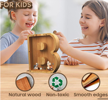 Load image into Gallery viewer, Child&#39;s Room - Piggy Bank Letters Alphabet - Wooden Name Art (4 Letters to Customise Name) Wall Feature or Book Shelf
