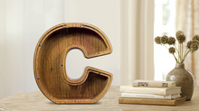 Load image into Gallery viewer, Child&#39;s Room - Piggy Bank Letters Alphabet - Wooden Name Art (5 Letters to Customise Name) Wall Feature or Book Shelf
