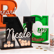 Load image into Gallery viewer, Child&#39;s Room - Piggy Bank Letters Alphabet/Name - Wooden Name Art - Customise Name) Wall Feature or Book Shelf
