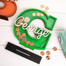 Load image into Gallery viewer, Child&#39;s Room - Piggy Bank Letters Alphabet/Name - Wooden Name Art - Customise Name) Wall Feature or Book Shelf
