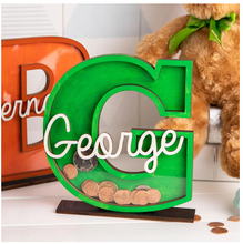 Load image into Gallery viewer, Child&#39;s Room - Piggy Bank Letters Alphabet/Name - Wooden Name Art - Customise Name) Wall Feature or Book Shelf
