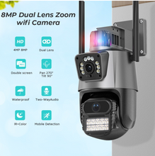 Load image into Gallery viewer, 8MP 4K Wifi Camera Dual Lens Security Protection Waterproof Security CCTV Video Surveillance Camera Light Alarm IP Camera
