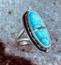 Load image into Gallery viewer, Vintage Ring Selection - Geometric Natural Zircon Turquoise Stone
