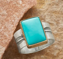 Load image into Gallery viewer, Vintage Ring Selection - Geometric Natural Zircon Turquoise Stone
