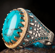 Load image into Gallery viewer, Vintage Ring Selection - Geometric Natural Zircon Turquoise Stone
