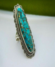 Load image into Gallery viewer, Vintage Ring Selection - Geometric Natural Zircon Turquoise Stone
