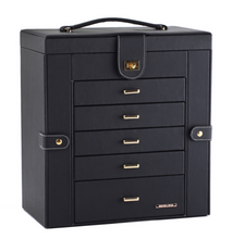 Load image into Gallery viewer, Luxury Rowling Leather Extra Large Black Jewellery Box Mirrored Cabinet
