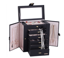 Load image into Gallery viewer, Luxury Rowling Leather Extra Large Black Jewellery Box Mirrored Cabinet
