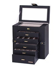Load image into Gallery viewer, Luxury Rowling Leather Extra Large Black Jewellery Box Mirrored Cabinet
