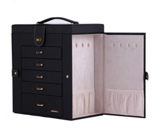 Load image into Gallery viewer, Luxury Rowling Leather Extra Large Black Jewellery Box Mirrored Cabinet
