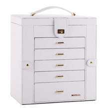 Load image into Gallery viewer, Luxury Rowling Leather Extra Large White Jewellery Box Mirrored Cabinet
