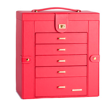 Load image into Gallery viewer, Luxury Rowling Leather Extra Large Red Jewellery Box Mirrored Cabinet
