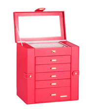 Load image into Gallery viewer, Luxury Rowling Leather Extra Large Red Jewellery Box Mirrored Cabinet
