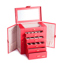 Load image into Gallery viewer, Luxury Rowling Leather Extra Large Red Jewellery Box Mirrored Cabinet
