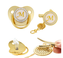 Load image into Gallery viewer, Gold Baby Pacifier &amp; Clip - Alphabet Letter Infant Pacifier Unique
