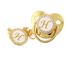 Load image into Gallery viewer, Gold Baby Pacifier &amp; Clip - Alphabet Letter Infant Pacifier Unique
