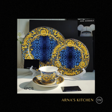 Load image into Gallery viewer, &quot;Arna Lisa&quot; Royal Collection - 24 Piece Porcelain Dinnerware Set for 6 (Leopard Print Blue)
