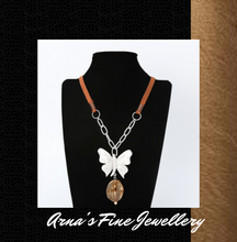 Load image into Gallery viewer, Butterfly Necklace + Leather Rope + Natural Stone
