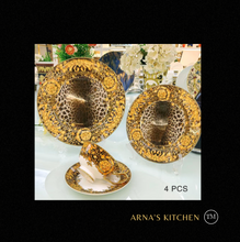 Load image into Gallery viewer, &quot;Arna Lisa&quot; Royal Collection - 24 Piece Porcelain Dinnerware Set for 6 (Leopard Print Gold)
