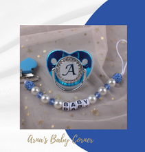 Load image into Gallery viewer, Blue Metallic Baby Pacifier &amp; Clip - Alphabet Letter Infant Pacifier Unique
