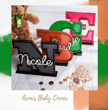 Load image into Gallery viewer, Child&#39;s Room - Piggy Bank Letters Alphabet/Name - Wooden Name Art - Customise Name) Wall Feature or Book Shelf
