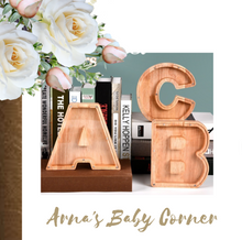 Load image into Gallery viewer, Child&#39;s Room - Piggy Bank Letters Alphabet - Wooden Name Art (7 Letters to Customise Name) Wall Feature or Book Shelf

