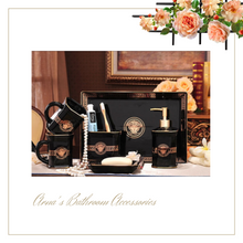 Load image into Gallery viewer, &quot;Celtic Crown&quot; Bathroom Set - Black 5 Piece

