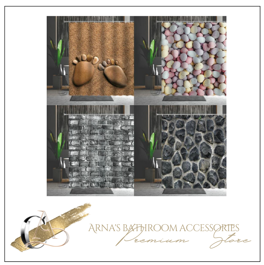 Stone Brick Shower/Bath Curtain Old-Fashioned Brick Wall Feet Pattern Cobblestone Decoration Bathtub Decoration Multiple Size