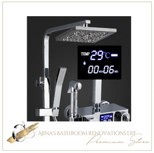 Load image into Gallery viewer, &quot;Arna&quot; Collection - Modern Rainfall Shower Head Mixer Set with Thermostat Silver
