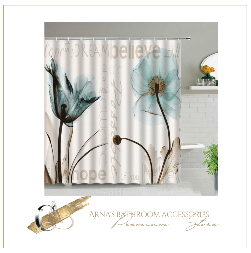 Shower/Bath Curtains Flowers White Background Print Floral Plant Creative Art Waterproof Fabric Bathroom Decor Screens set With Hooks
