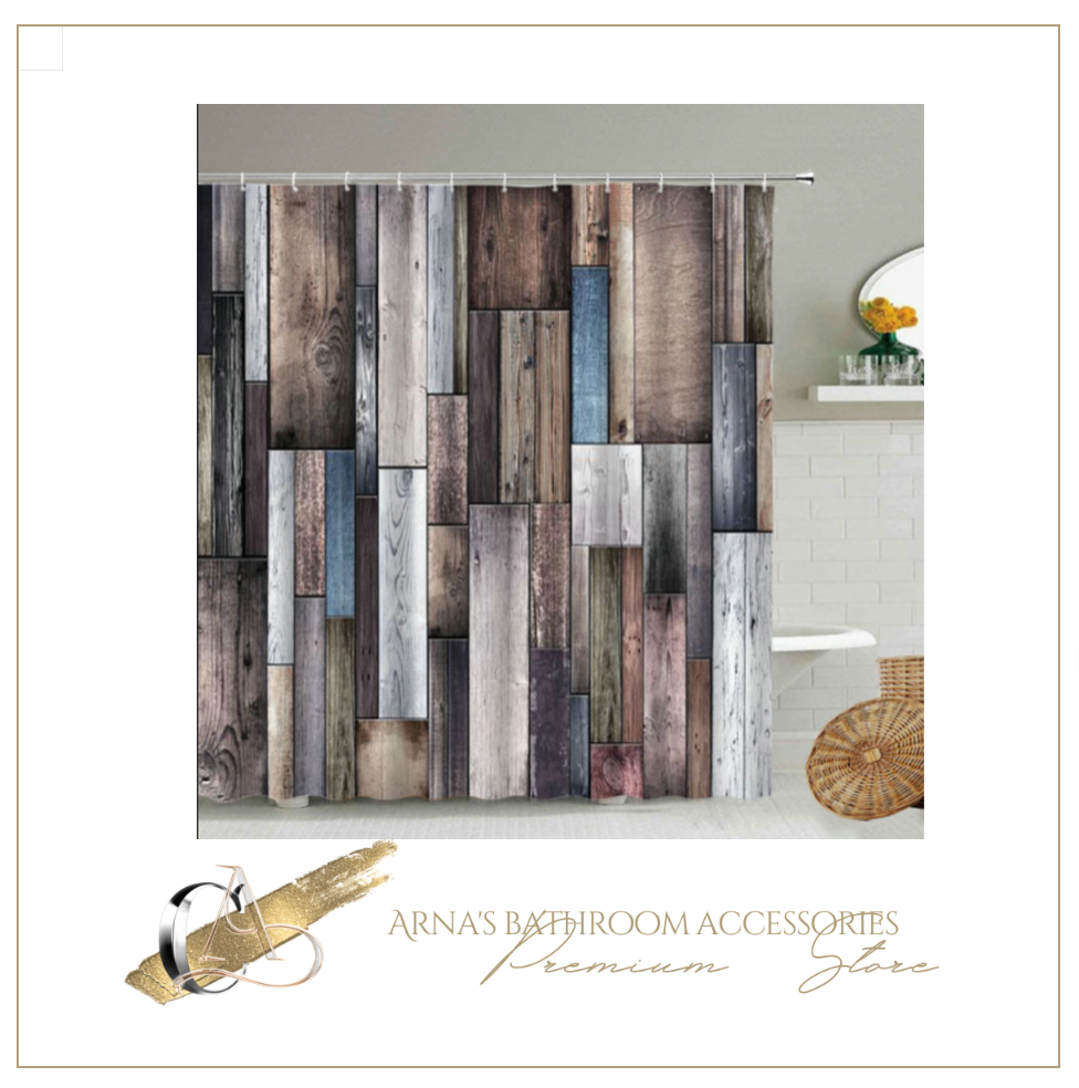 Retro Rustic Wooden Pattern Shower/Bath Curtain Design Bathroom Bathtub Decoration Waterproof Polyester Curtains