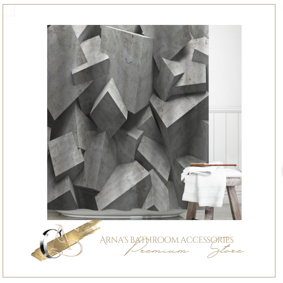 Shower/Bath Curtain Range - 3D Grey Geometric Stone Fabric Waterproof Bathroom Curtain Hotel Decorative Curtains Blackout Screen