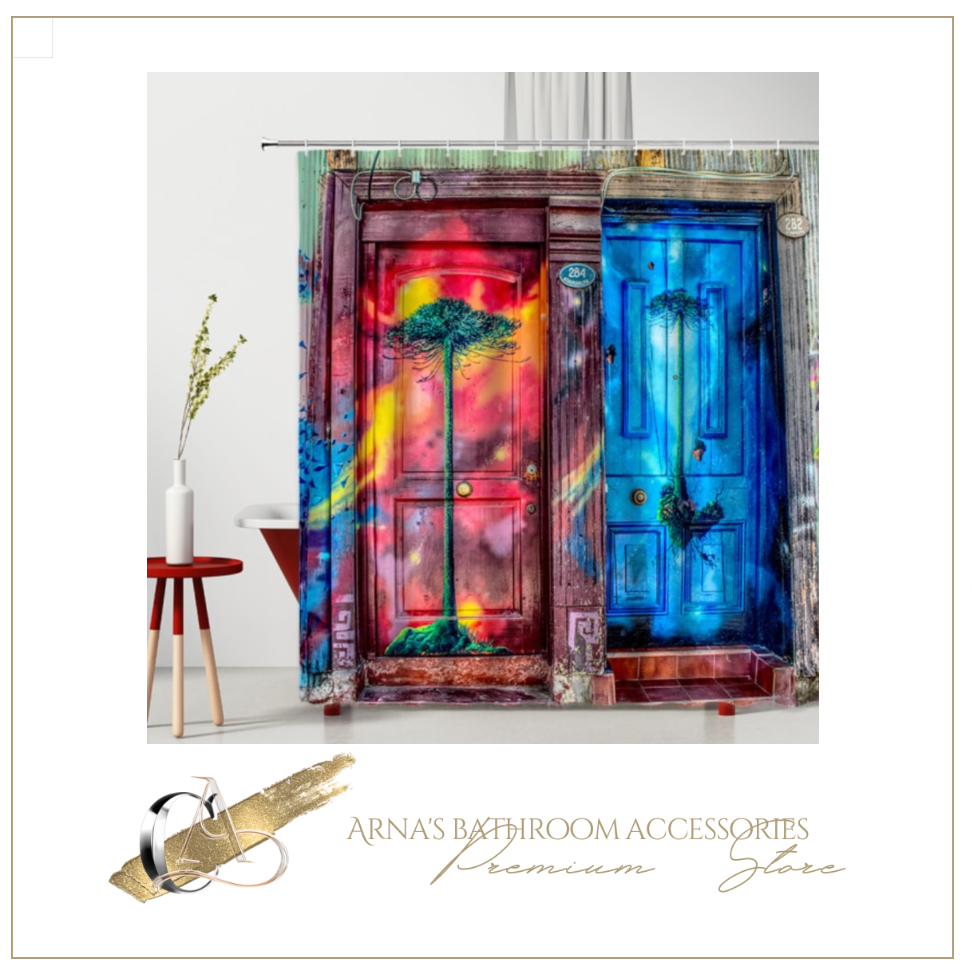 Retro Old-Fashioned Wooden Door Creative Bookshelf Shower/Bath Curtain Polyester Bath Decor Supplies With Hook Bathroom Curtains Set
