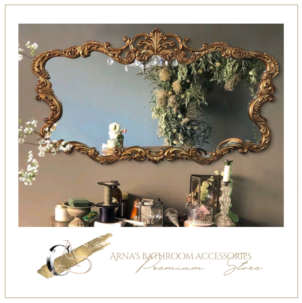 European Vintage Mirror Gold Border Large Bathroom Mirror Antique Aesthetic - Many Sizes