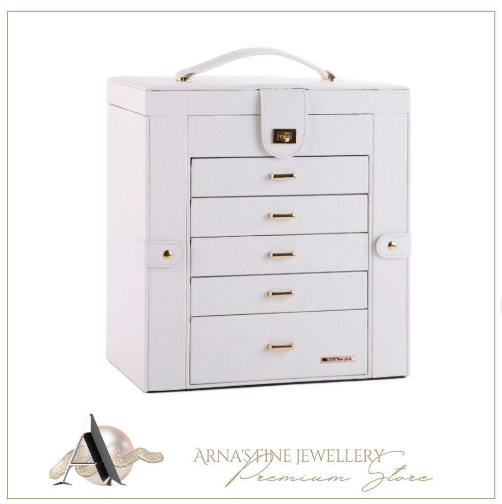 Luxury Rowling Leather Extra Large White Jewellery Box Mirrored Cabinet
