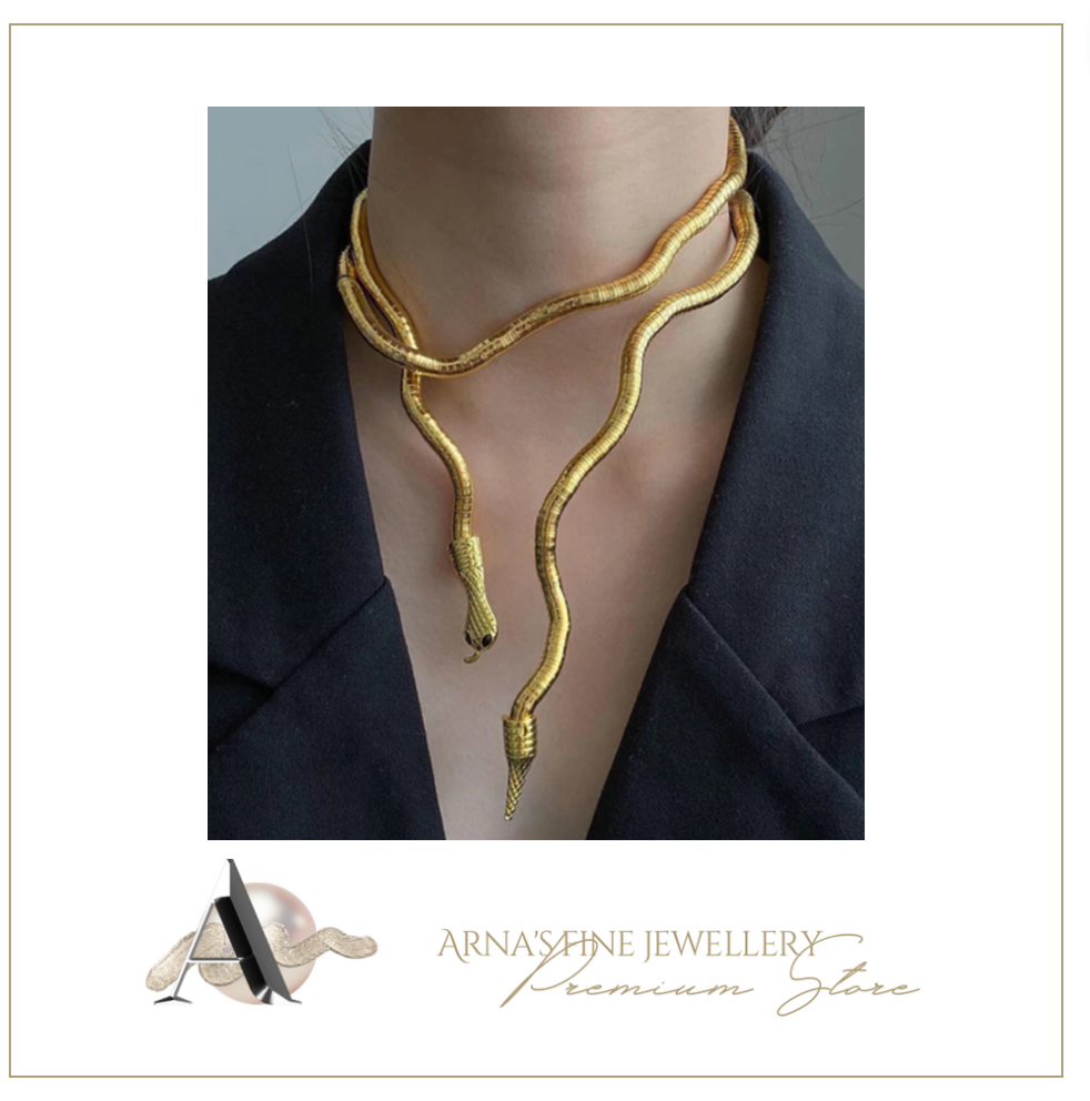 Multilayer Metal Alloy Gold Black Bendy Snake Necklace Bracelet Chunky