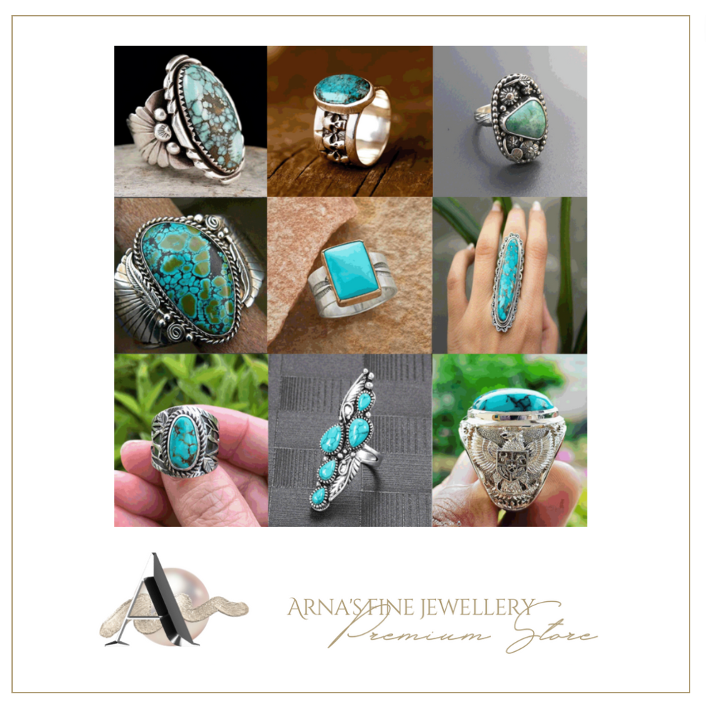 Vintage Ring Selection - Geometric Natural Zircon Turquoise Stone