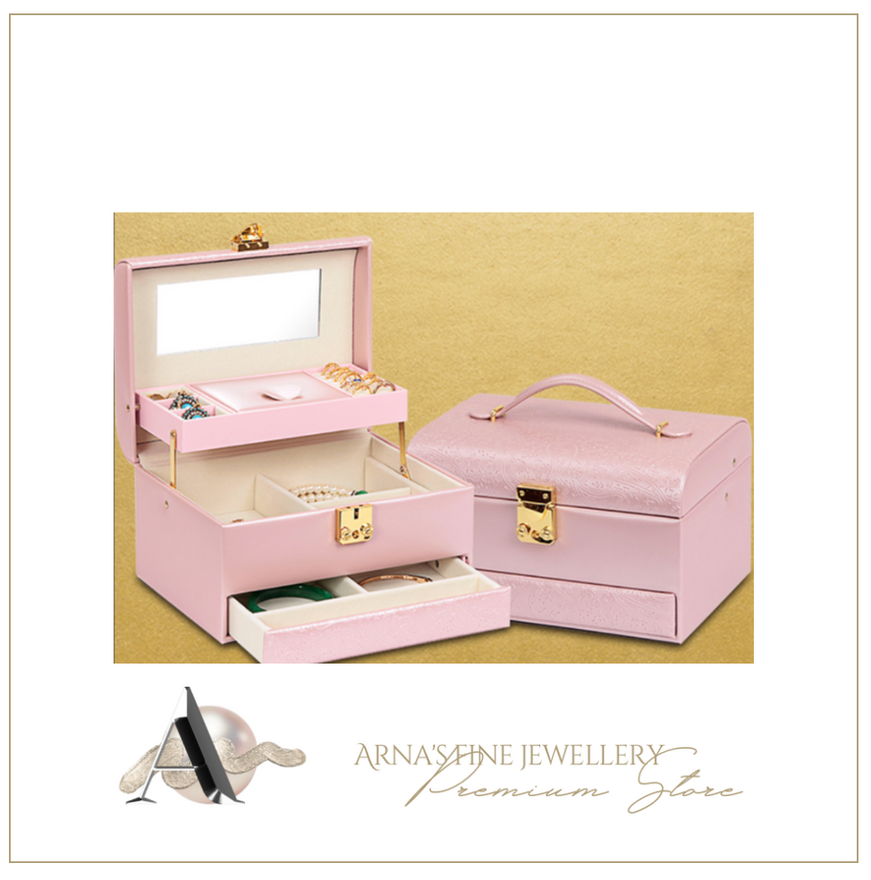 Nordic Wooden Designer Jewellery Box Organiser - Pink or Red