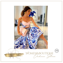 Load image into Gallery viewer, &quot;Arna&quot; Collection - Elegant Spaghetti Strap Top＋Blue and White Porcelain Skirt - 2 Piece Set
