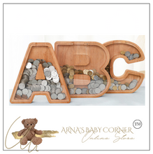 Load image into Gallery viewer, Child&#39;s Room - Piggy Bank Letters Alphabet - Wooden Name Art (4 Letters to Customise Name) Wall Feature or Book Shelf
