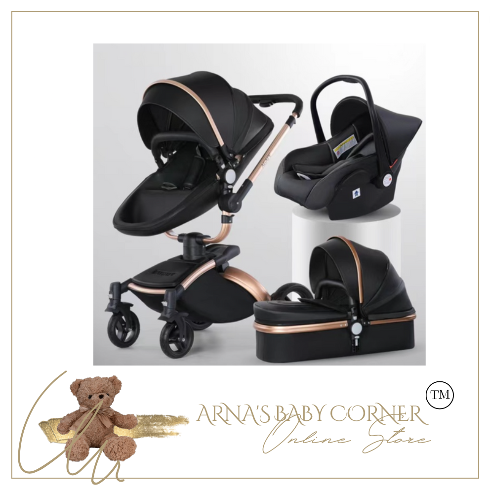 Luxury Baby Stroller Pram Car Seat 3 in 1 (4 Colours) Foldable - Leather