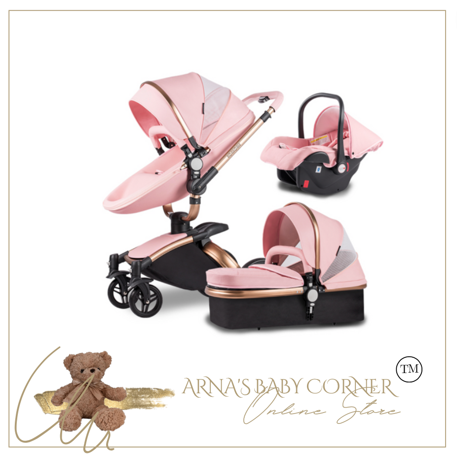 Luxury Baby Stroller Pram Car Seat 3 in 1 (4 Colours) Foldable - Leather