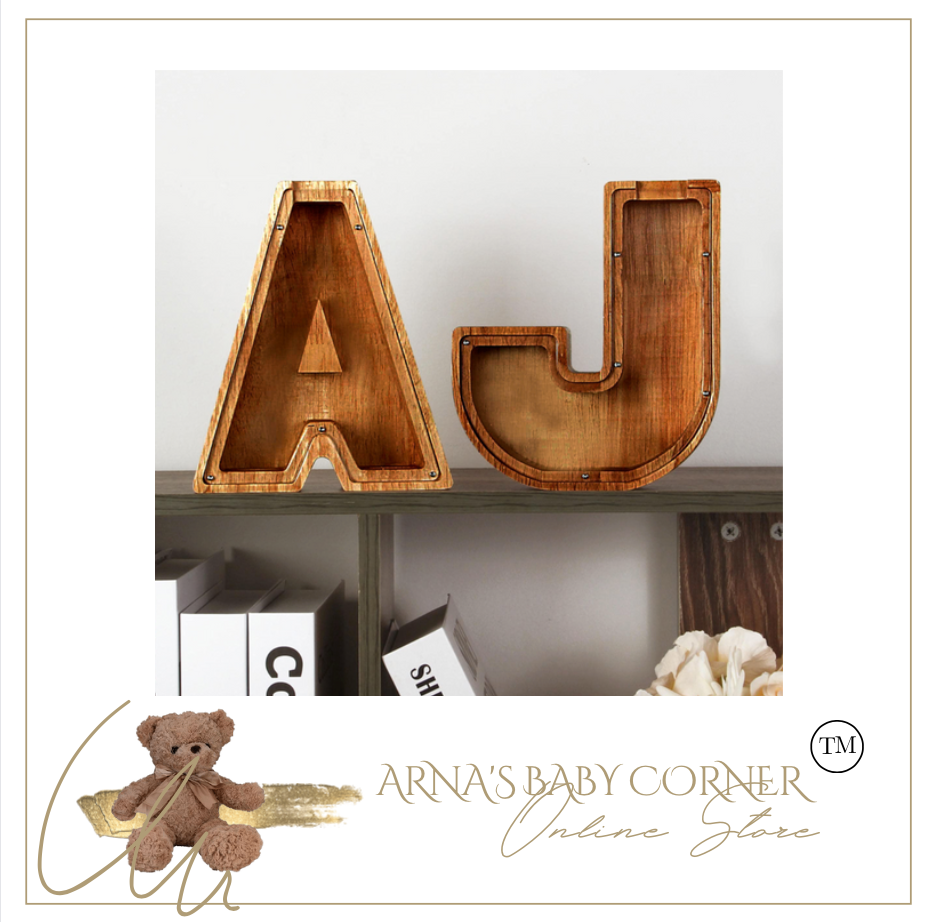 Child's Room - Piggy Bank Letters Alphabet - Wooden Name Art (8 Letters to Customise Name) Wall Feature or Book Shelf