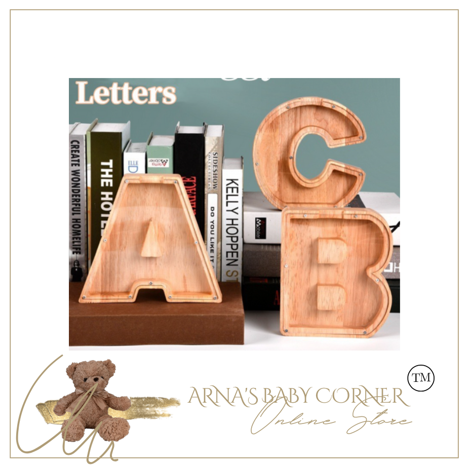 Child's Room - Piggy Bank Letters Alphabet - Wooden Name Art (7 Letters to Customise Name) Wall Feature or Book Shelf