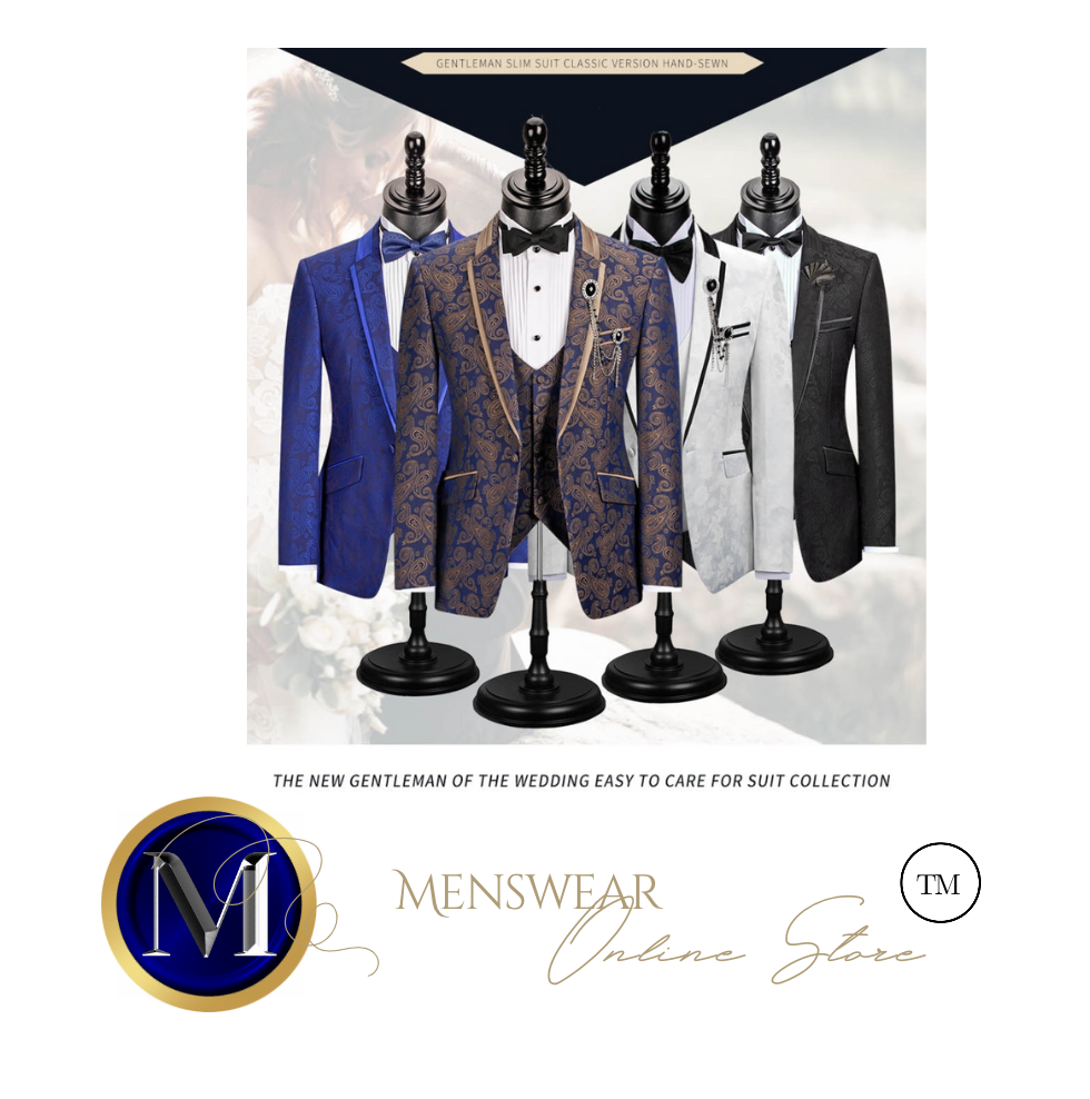 Mens Luxury Men Suit Bridegroom Wedding Tuxedo Blazer Jacket Vest Pant 3 Piece Slim Fit