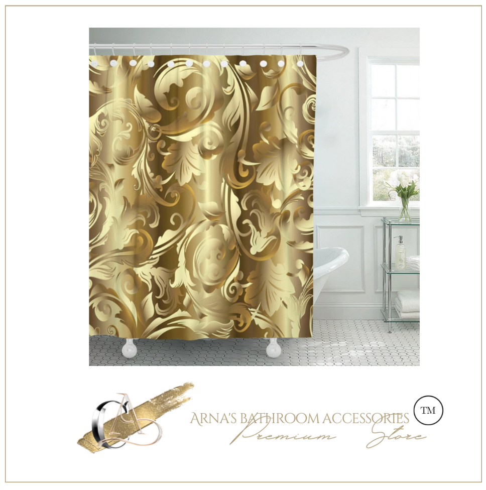 Gold Leaf Shower Curtain Waterproof Bath Curtain Washable Cloth