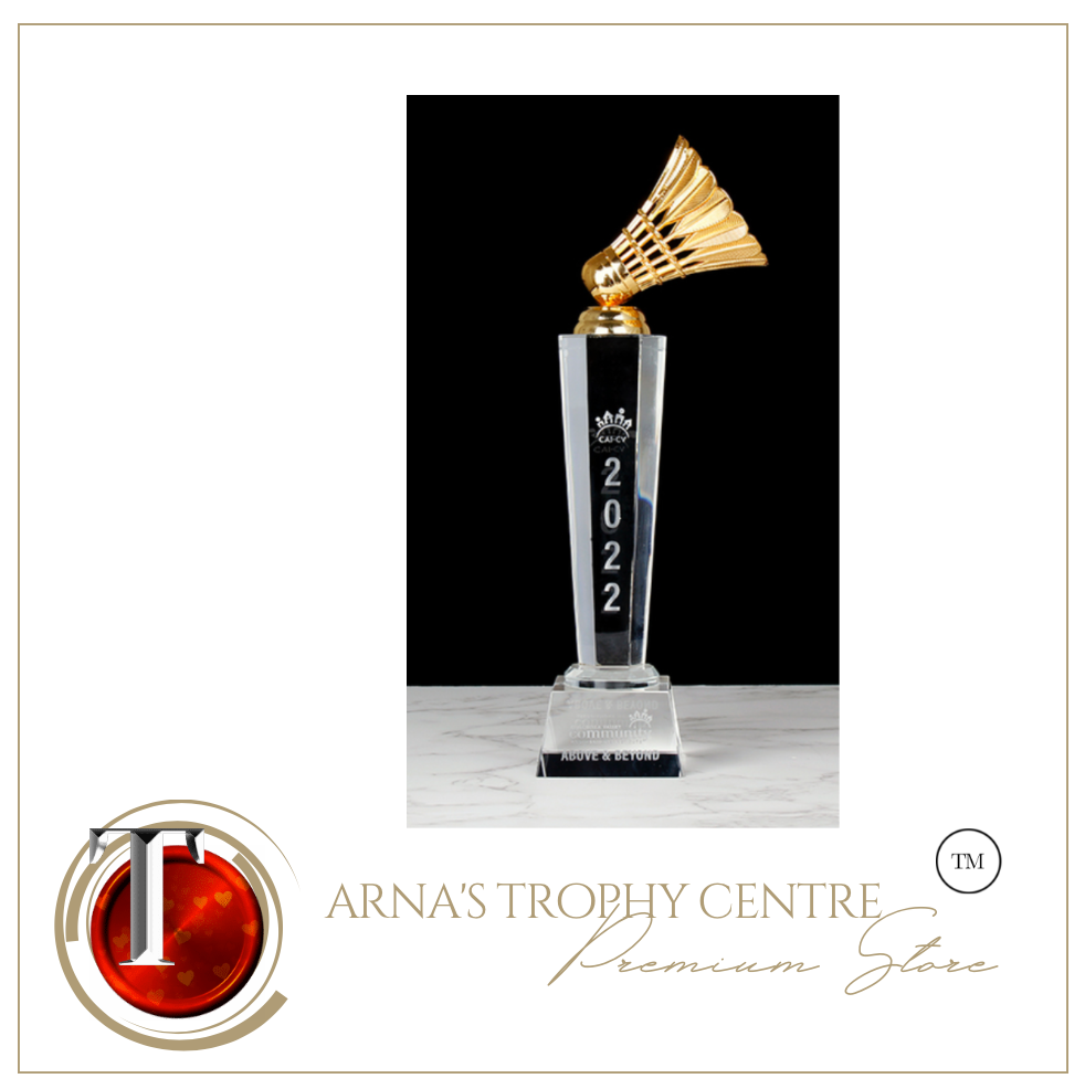 Sports Trophy - Crystal Badminton Trophy - Gift Box