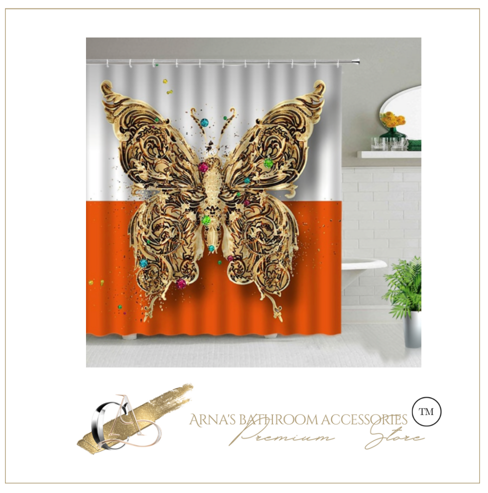 Shower/Bath Curtain range - Butterfly with Flowers Series - Beautiful Waterproof